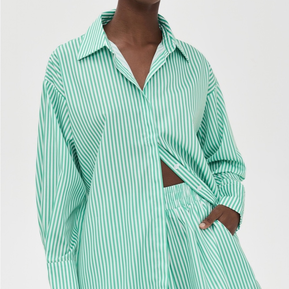 Lioness Green Striped Boyfriend Button-Up Shirt